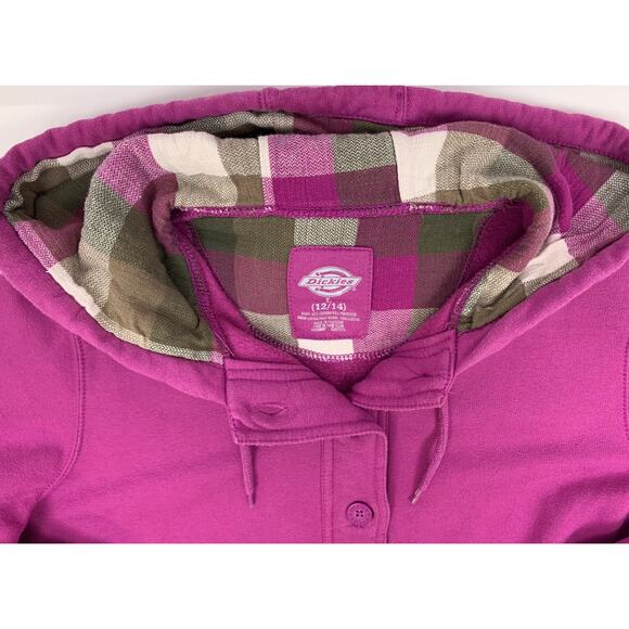 Dickies Hoodie Womens Large Purple Pullover 3 Button Neck Plaid Lining - Picture 3 of 10